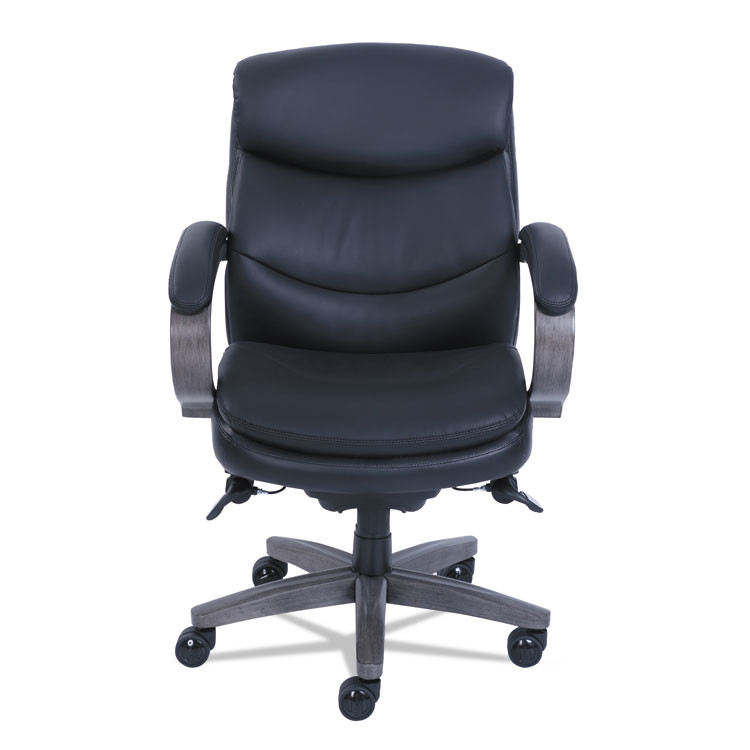 LA-Z-BOY CHAIR COMPANY 48963A Woodbury Mid-Back Executive Chair, Supports Up to 300 lb, 18.75" to 21.75" Seat Height, Black Seat/Back, Weathered Gray Base