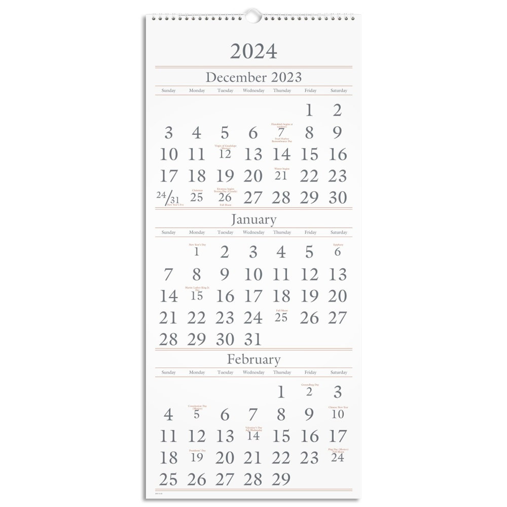 ACCO BRANDS USA, LLC SW1152824 2023-2025 AT-A-GLANCE 3-Month 15-Month Wall Calendar, 12in x 27in, December 2023 to February 2025, SW11528