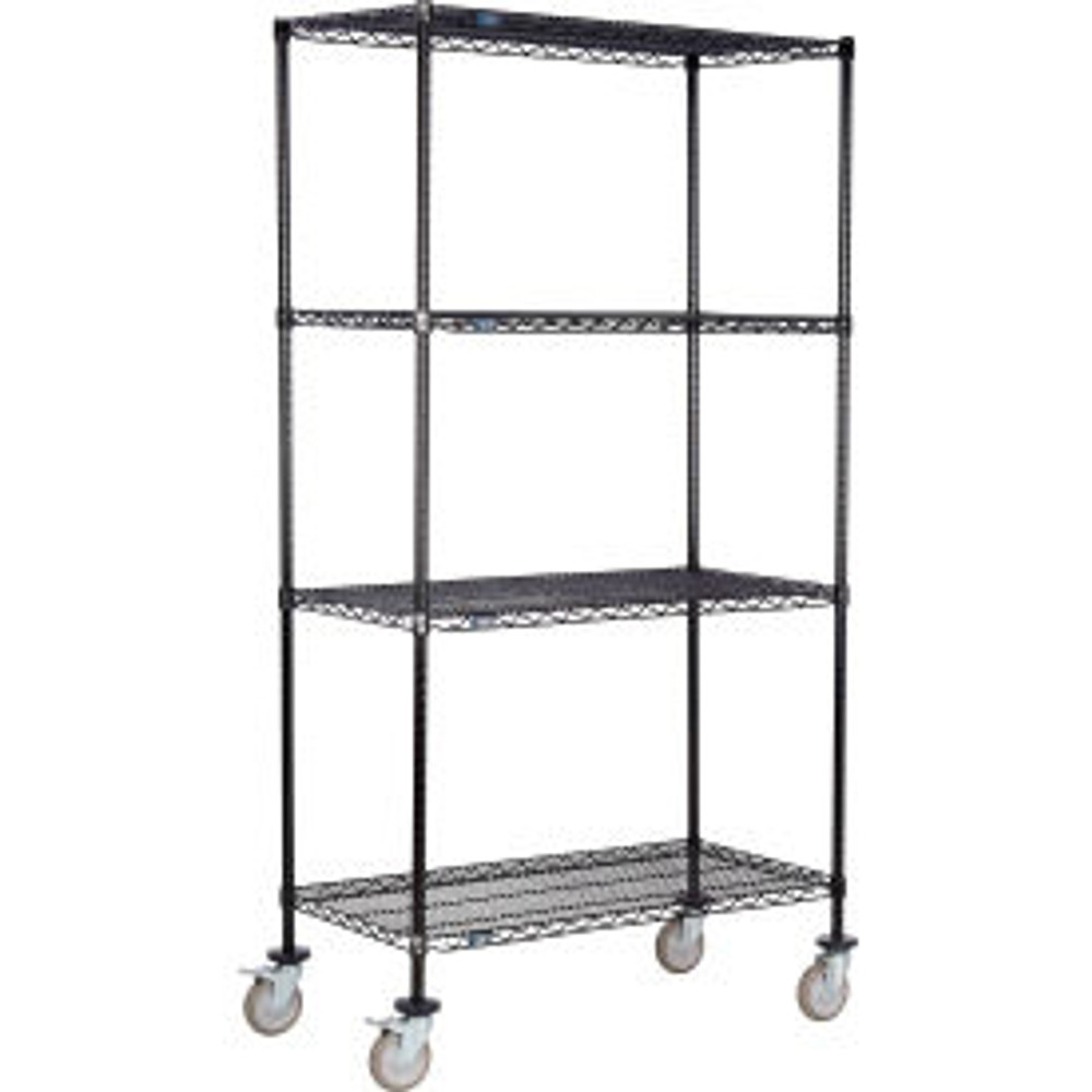 Global Industrial Nexel® 4 Shelf Truck Black Epoxy 36""W x 14""D x 69""H Polyurethane Swivel Casters 2 Brakes p/n B3144548