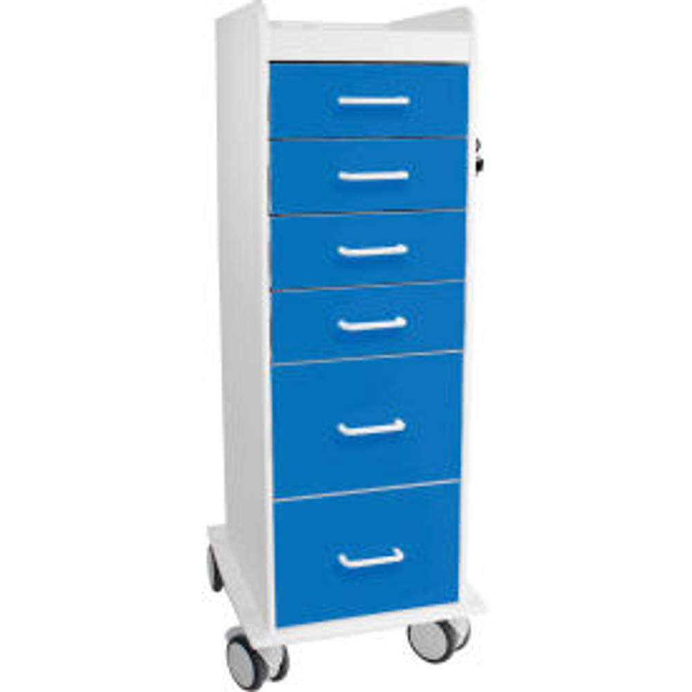 TrippNT™ Tall Locking 6 Drawer Medical Cart Global Blue 16""W x 19""D x 47""H p/n 51089