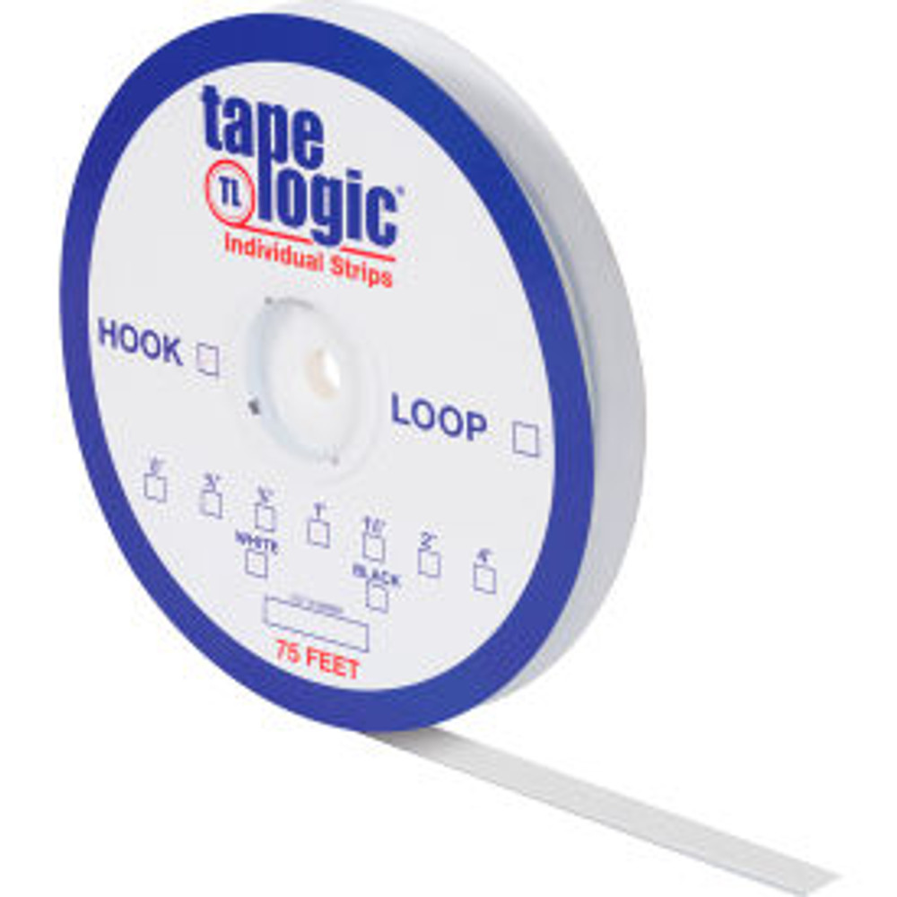 Box Packaging Inc Tape Logic® Loop Tape Individual Strips with Adhesive75'L x 1""W White p/n HLT116