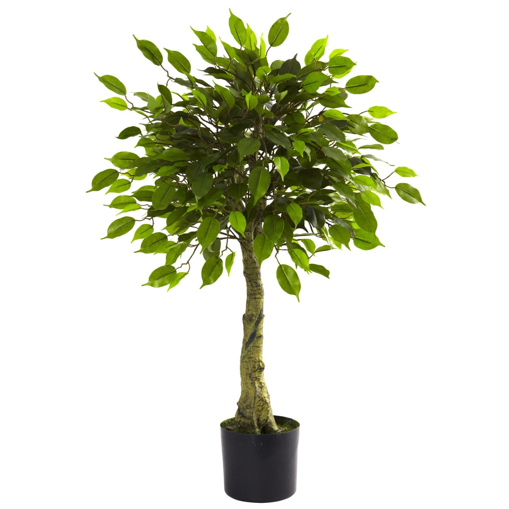 NEARLY NATURAL INC. 5383 Nearly Natural 3ftH Polyester Artificial Ficus Tree with Pot, Green