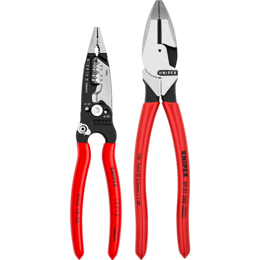 Knipex 9K 00 80 148 US Plier Sets; Plier Type Included: High Leverage Lineman's Pliers; Forged Wire Stripper ; Container Type: None ; Handle Material: Plastic; Non-Slip Plastic ; Includes: 13 71 8; 09 01 240 ; Insulated: No ; Tether Style: Not Tether