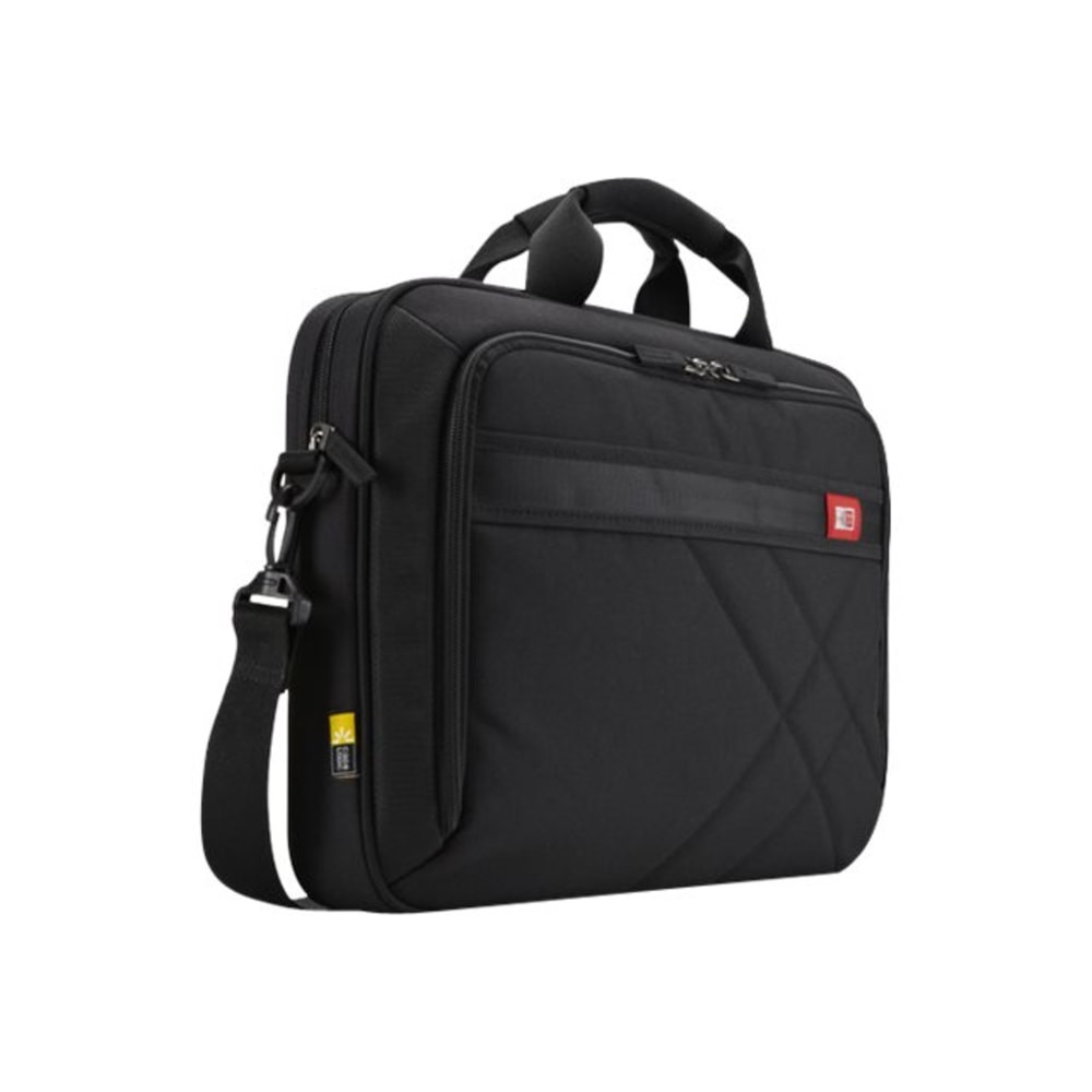 Modernized for today’s casual professional, this asymmetrically quilted case carries a laptop, tablet and your business needs within a deep black exterior highlighted with red accents.