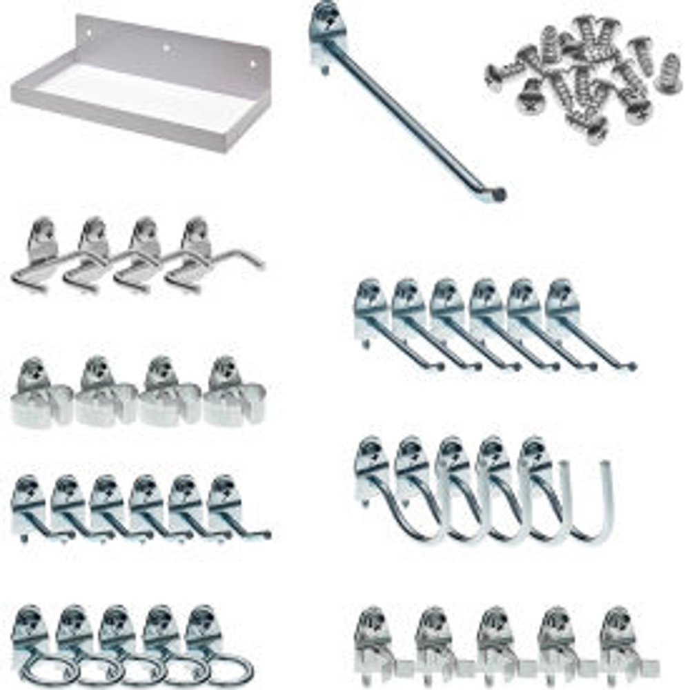 Triton Products Durahook® Locking Steel Pegboard Shelf w/ 36 Assorted Hooks 12""W x 6""D White p/n 76126W-36