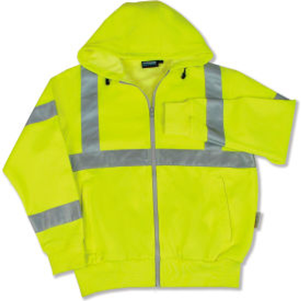 Erb Industries Inc ERB® Aware Wear® W375 Hooded Sweatshirt with Zipper ANSI Class 3 XL Hi-Viz Lime p/n WEL61527HLXL