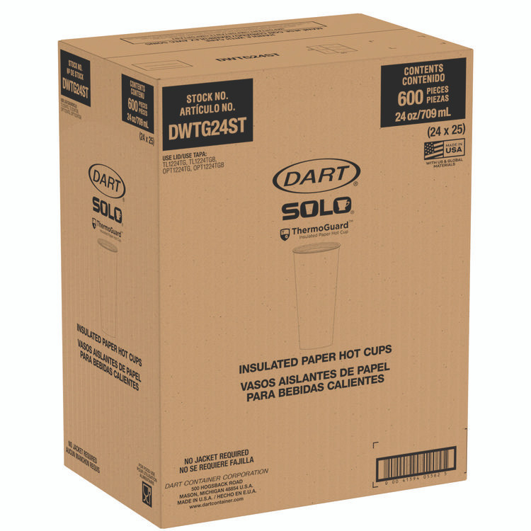 DART SOLO® DWTG24W Thermoguard Insulated Paper Hot Cups, 24 oz, White Sustainable Forest Design, 600/Carton