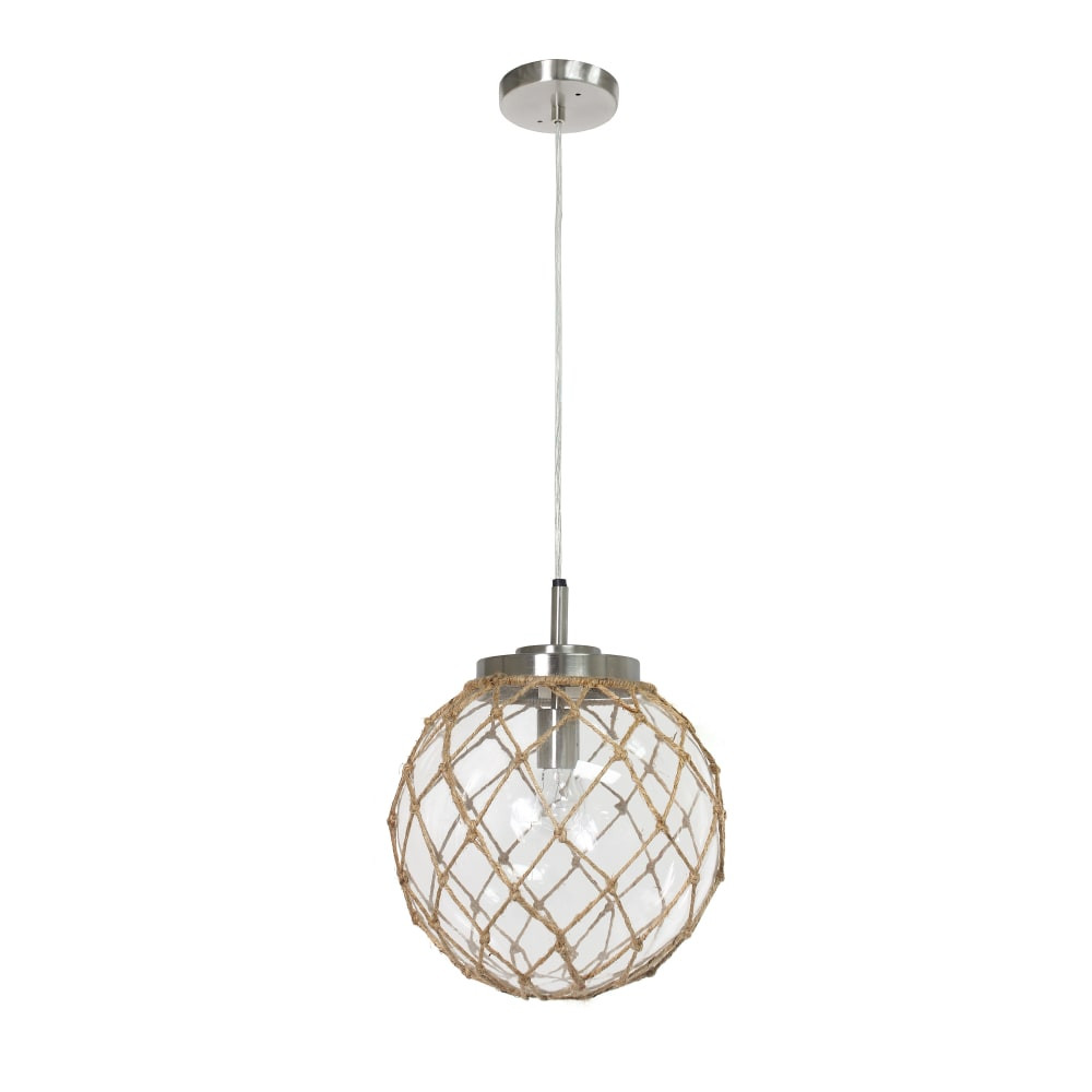 ALL THE RAGES INC PT1003-CLR Elegant Designs Buoy Netted Glass Hanging Pendant, 12inW, Clear Shade/Brushed Nickel Base