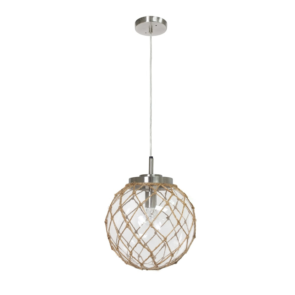 ALL THE RAGES INC Elegant Designs PT1003-CLR  Buoy Netted Glass Hanging Pendant, 12inW, Clear Shade/Brushed Nickel Base