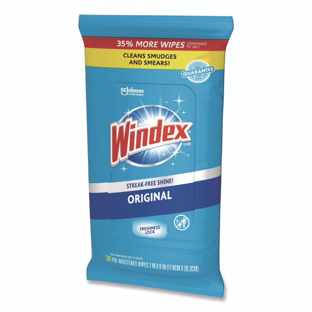 SC JOHNSON Windex® 319251EA Glass and Surface Wet Wipe, Cloth, 7 x 8, Unscented, White, 38/Pack