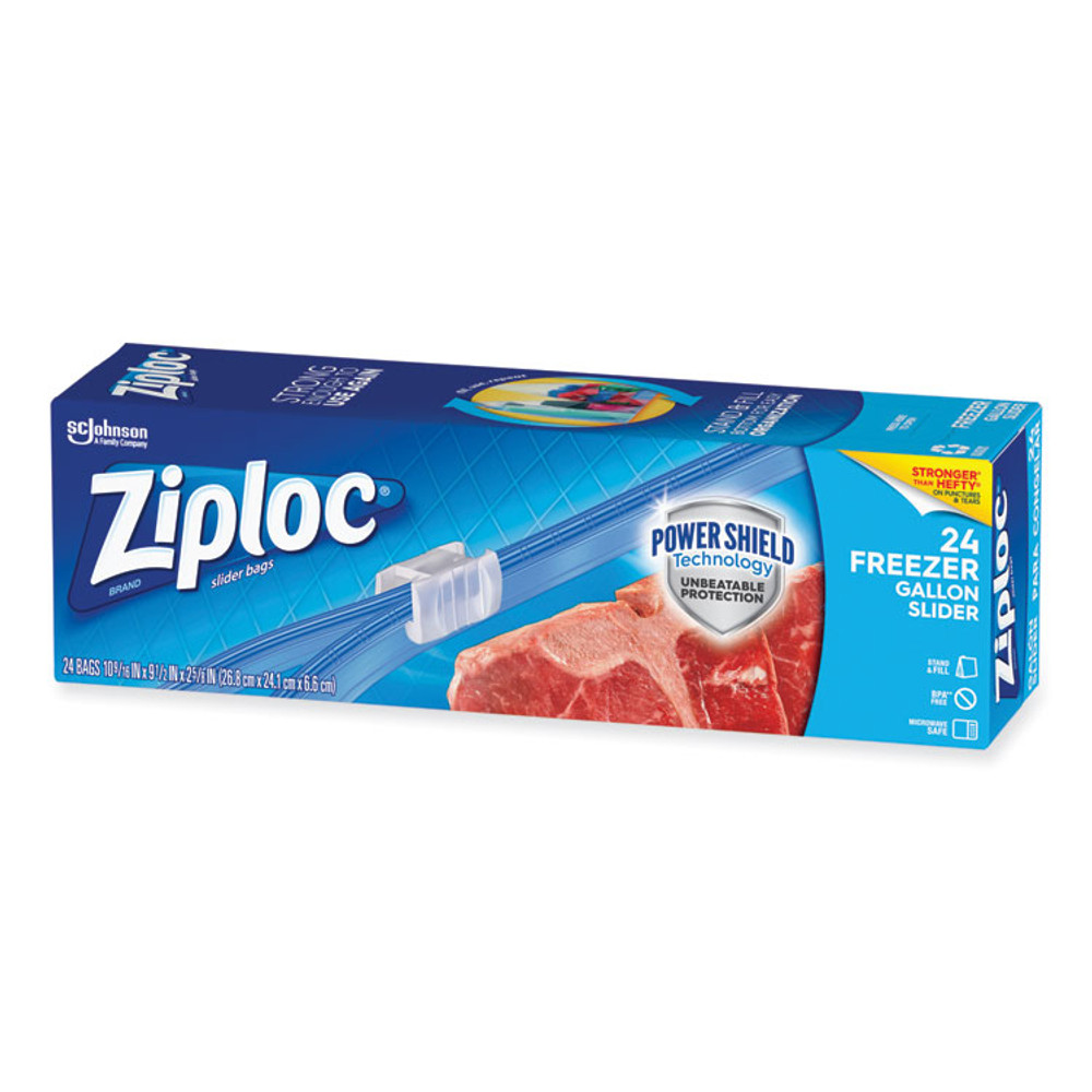 SC JOHNSON Ziploc® 316485 Slider Freezer Bags, 1 gal, 9.5" x 2.63" x 10.56", Clear, 24/Box