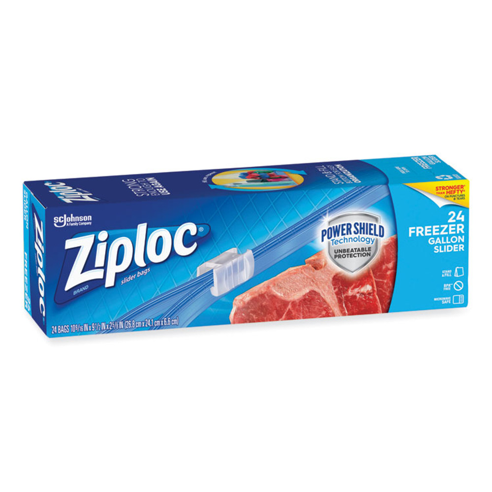 SC JOHNSON Ziploc® 316485 Slider Freezer Bags, 1 gal, 9.5" x 2.63" x 10.56", Clear, 24/Box