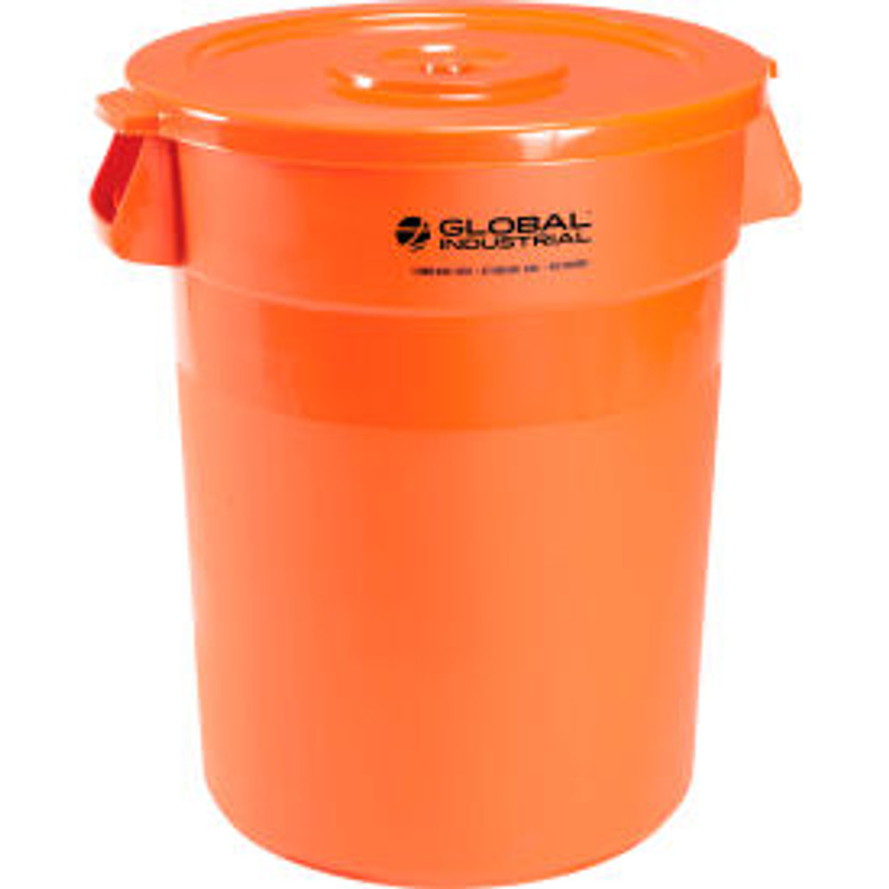 Global Industrial™ Plastic Trash Can with Lid - 32 Gallon Bright Orange p/n 240460BORCL