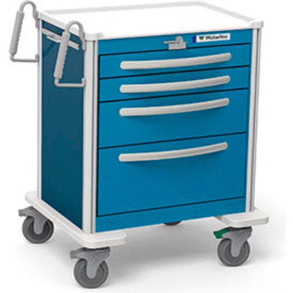 Waterloo Healthcare LLC Waterloo Healthcare 4-Drawer Aluminum Short Emergency Cart Lever Lock Electric Blue p/n USBLA-3369-ELB
