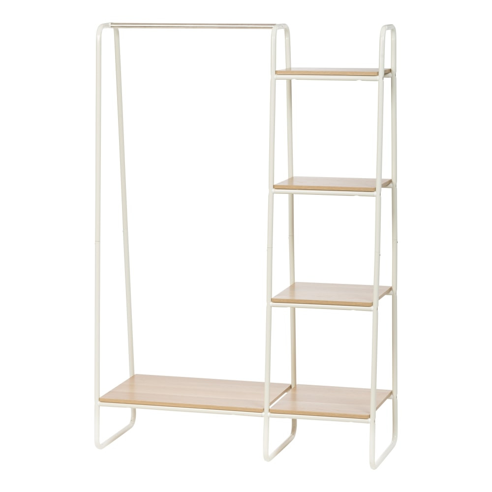 IRIS USA, INC. 596241 IRIS Metal Garment Rack With Wood Shelves, 59-1/2inH x 39-13/16inW x 15-3/4inD, White/Light Brown