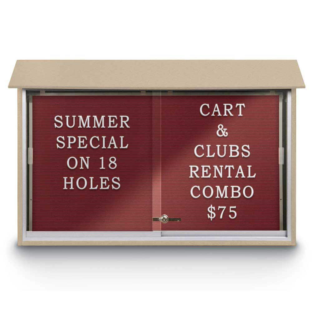 United Visual Products UVMC4530LB-SAND Enclosed Letter Board: 45" Wide, 30" High, Recycled Plastics, Sand