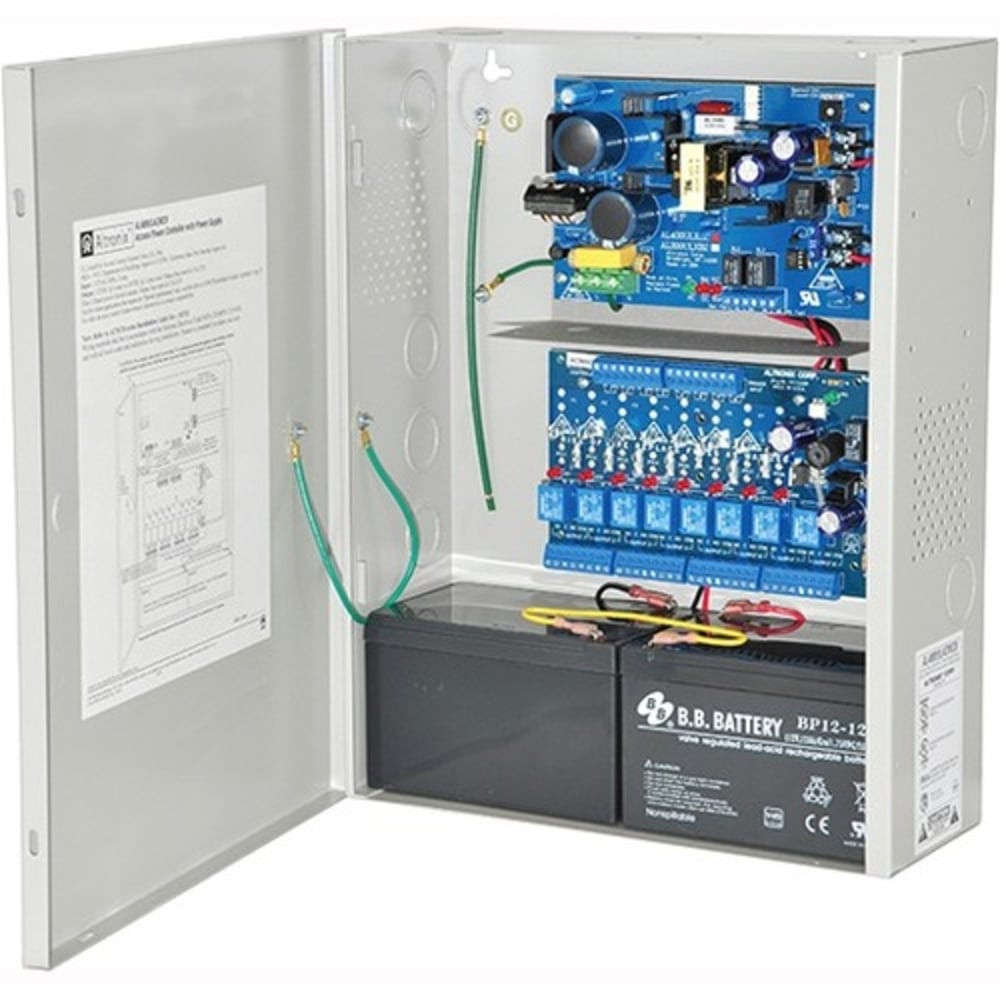 UL and cUL listed.  8 PTC Class 2 power-limited outputs provide 12VDC @ 4A or 24VDC @ 3A.  Outputs are individually selectable for Fail-Safe or Fail-Secure operation.  Fire alarm disconnect is selectable by output.  Access Power Controller with power supply.