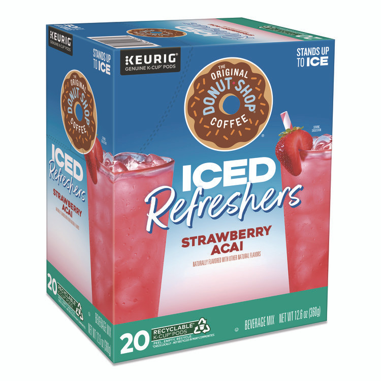 KEURIG DR PEPPER The Original Donut Shop® 0237 ICED Refreshers K-Cup Pods, Strawberry Acai, 20/Box