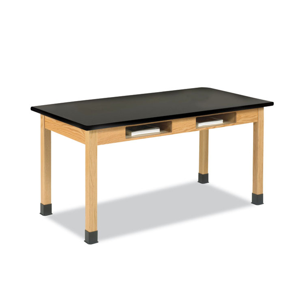 DIVERSIFIED WOODCRAFTS, INC. Spaces™ C7102BK30N Classroom Book Compartment Science Table, 48w x 24d x 30h, Black ChemGuard High Pressure Laminate (HPL) Top, Oak Base