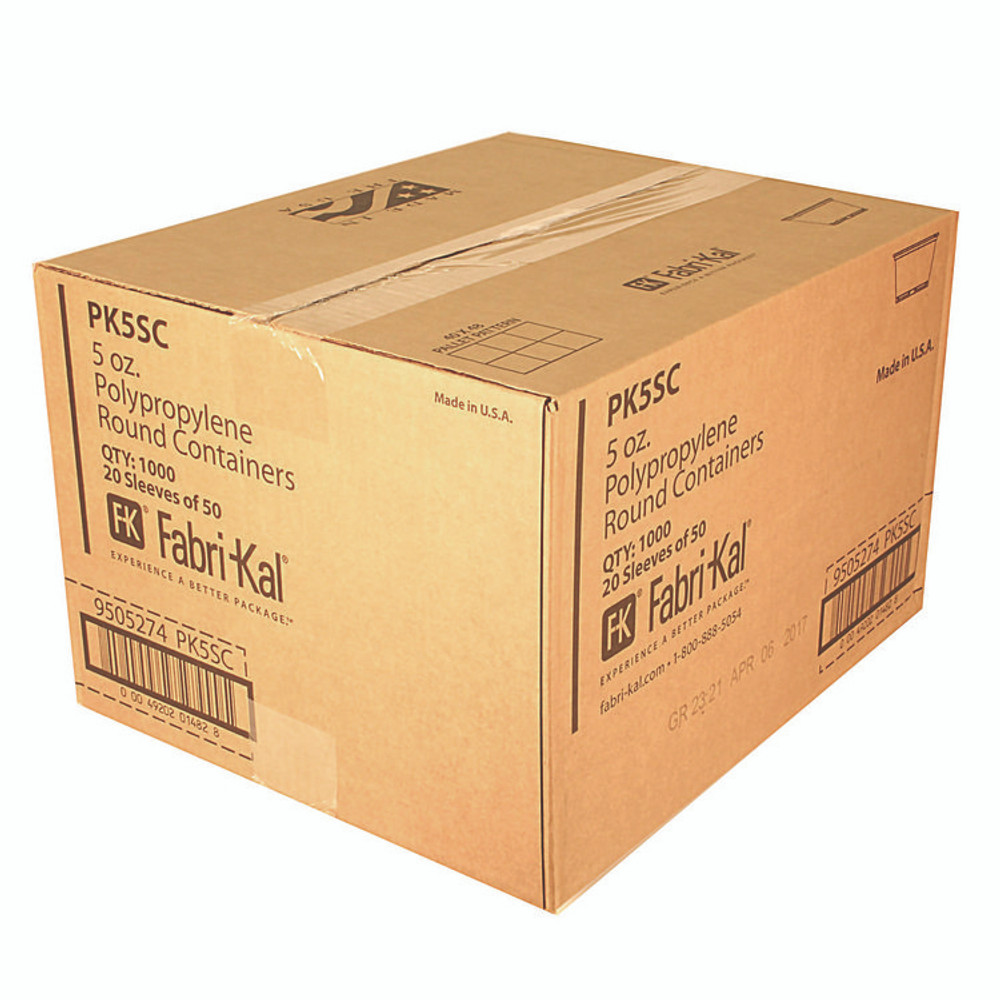 FABRI-KAL PK5SC Microwavable Deli Containers, 5 oz, 3.6" Diameter x 1.8" h, Clear, Plastic, 1,000/Carton