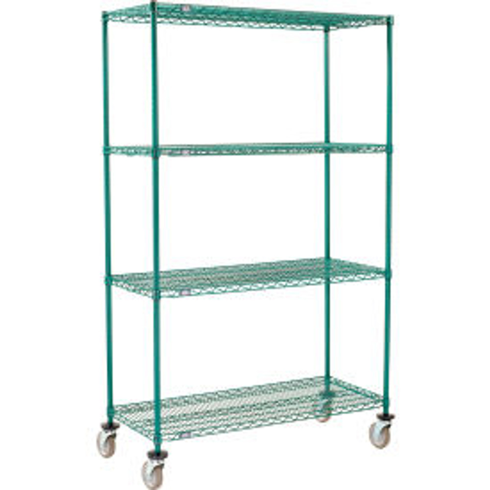 Global Industrial Nexel® 4 Shelf Truck Poly-Green® 72""W x 14""D x 69""H Polyurethane Swivel Casters p/n B3157805