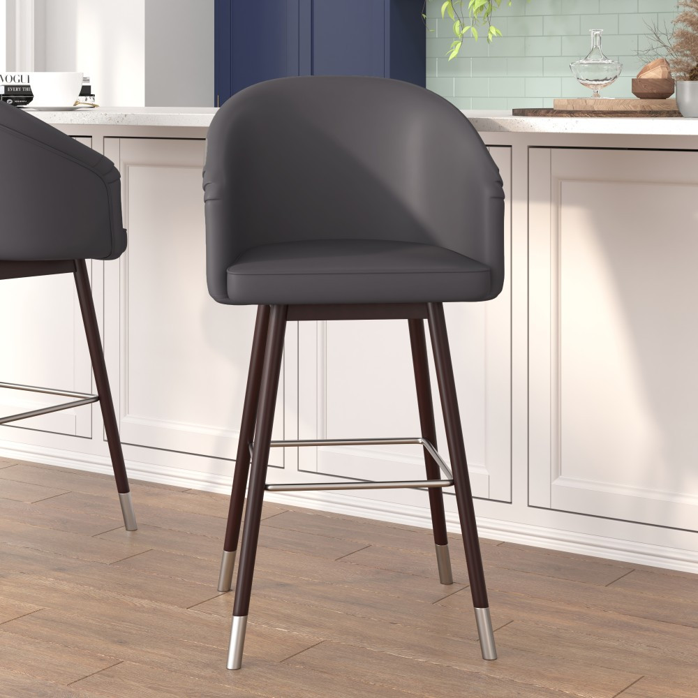 FLASH FURNITURE AY192830GY  Margo Commercial-Grade Mid-Back Modern Bar Stool, Gray/Walnut