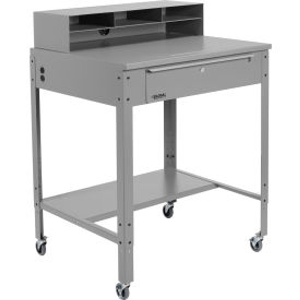 Global Industrial™ Flat Mobile Shop Desk w/ Pigeonhole Riser 34-1/2""W x 30""D Gray p/n 319392CGY