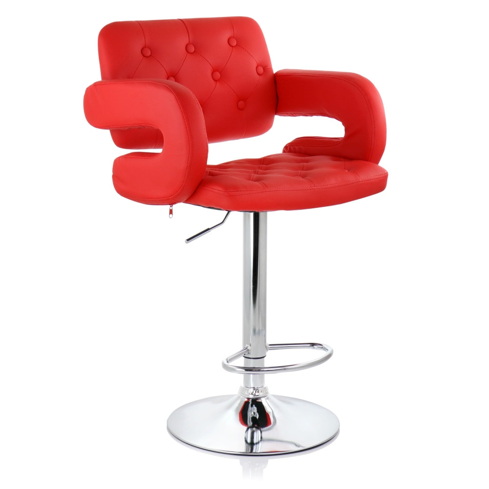 MEGAGOODS, INC. Elama 995115014M  Faux Leather Tufted Bar Stool, Red/Chrome