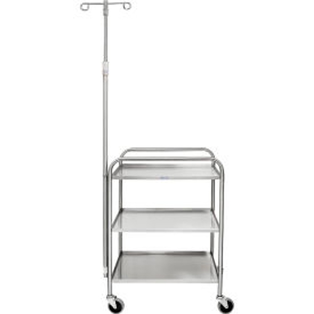 Blickman Inc Blickman Medium Duty Utility Cart 3 Shelves 4 Side Lip Width Wise Handrails 2 Hook IV Pole p/n 2427535001