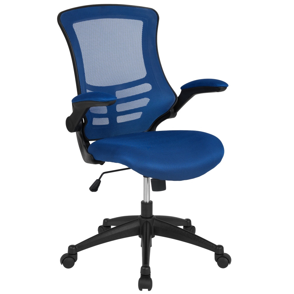 FLASH FURNITURE BLX5MBLUE  Mesh Mid-Back Swivel Task Chair With Flip-Up Arms, Blue/Black