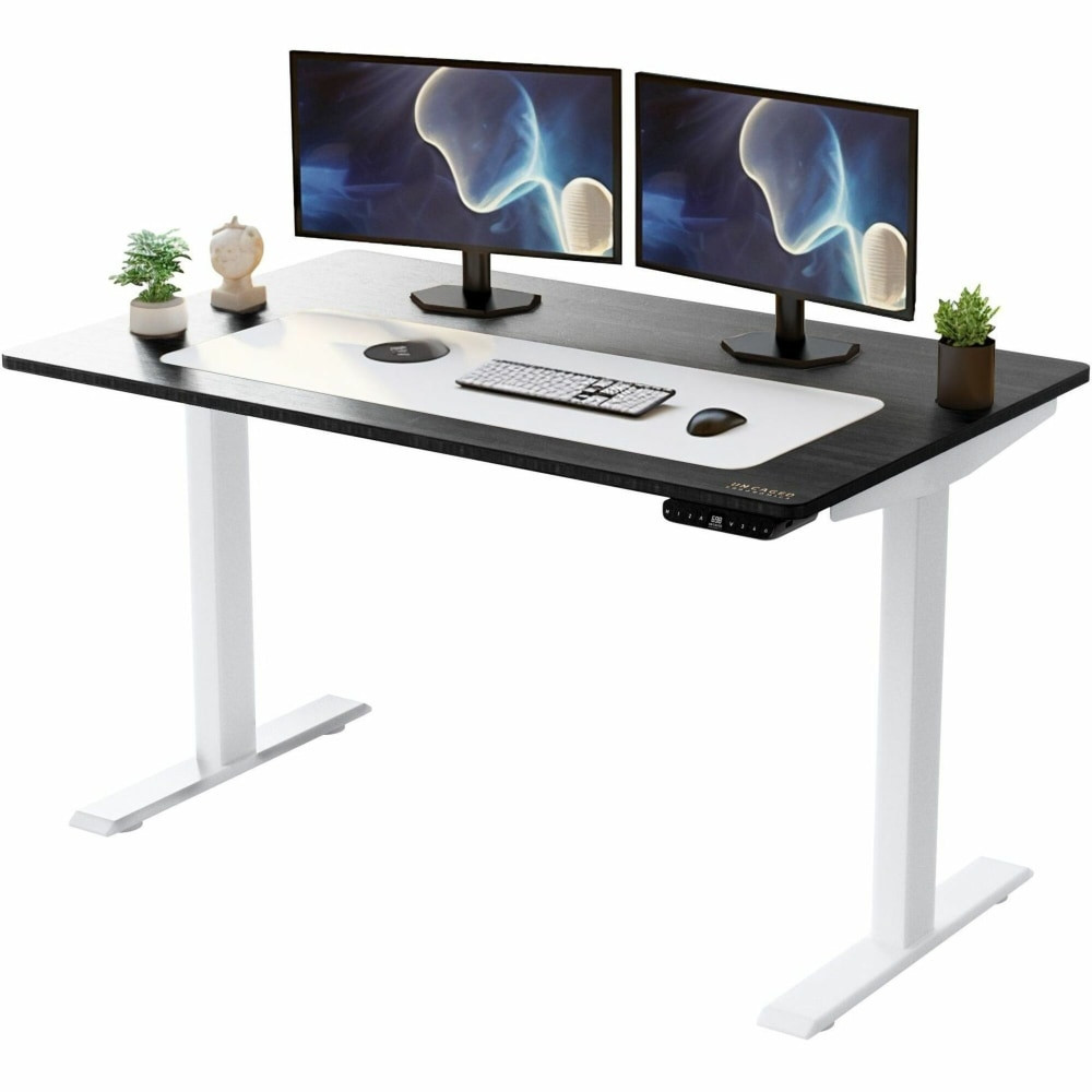 UNCAGED ERGONOMICS RUWBKMDF60 Rise Up Electric Standing Desk 60x30in Black Desktop Dual Motors Adjustable Height White Frame (26-51.6in) with memory - Upgrade to a truly ergonomic, motorized sit stand up office desk featuring premium motors - one tou