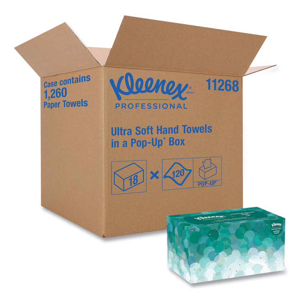 KIMBERLY-CLARK PROFESSIONAL Kleenex® 11268CT Ultra Soft Hand Towels, POP-UP Box, 1-Ply, 8.9 x 10, White, 70/Box, 18 Boxes/Carton