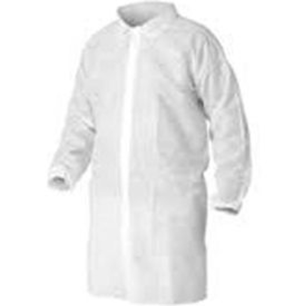 Keystone Adjustable Cap Company Inc Polypropylene Lab Coat No Pockets Elastic Wrists Snap Front Single Collar White 4XL 30/CS p/n LC0-WE-NW-4XL