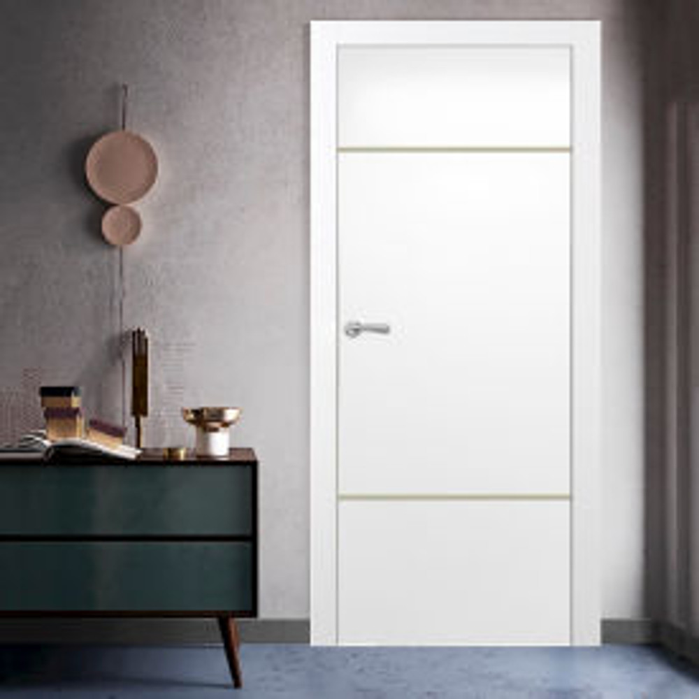 VALUSSO DESIGN LLC Valusso Design Largo Gold Lines Slab Door Wood 36""W x 80""H White p/n VD123767