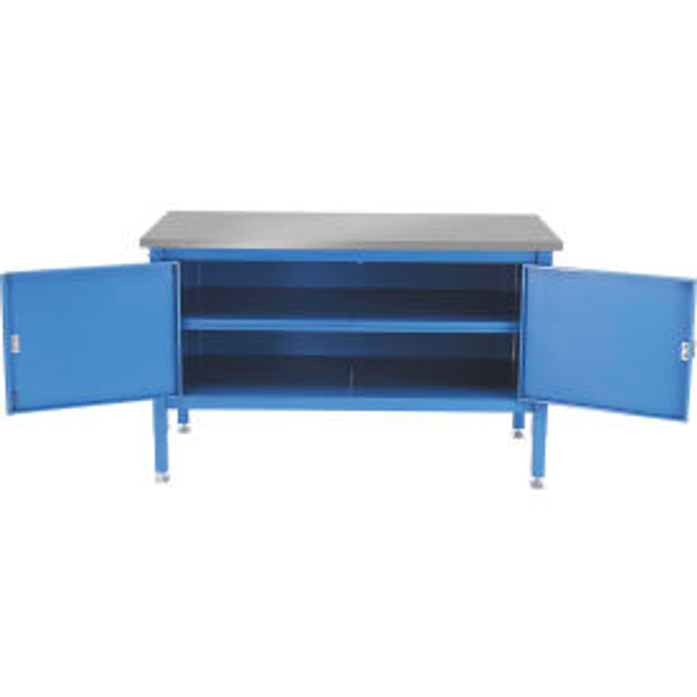 Global Industrial™ Security Cabinet Bench w/ Stainless Steel Square Edge Top 72""W x 30""D Blue p/n 253959BL