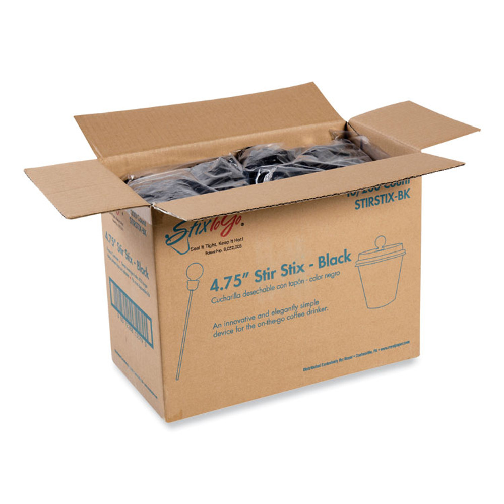 AMERCAREROYAL STIRSTIXBK Beverage Plugs, 4.75", Black, 2,000/Carton