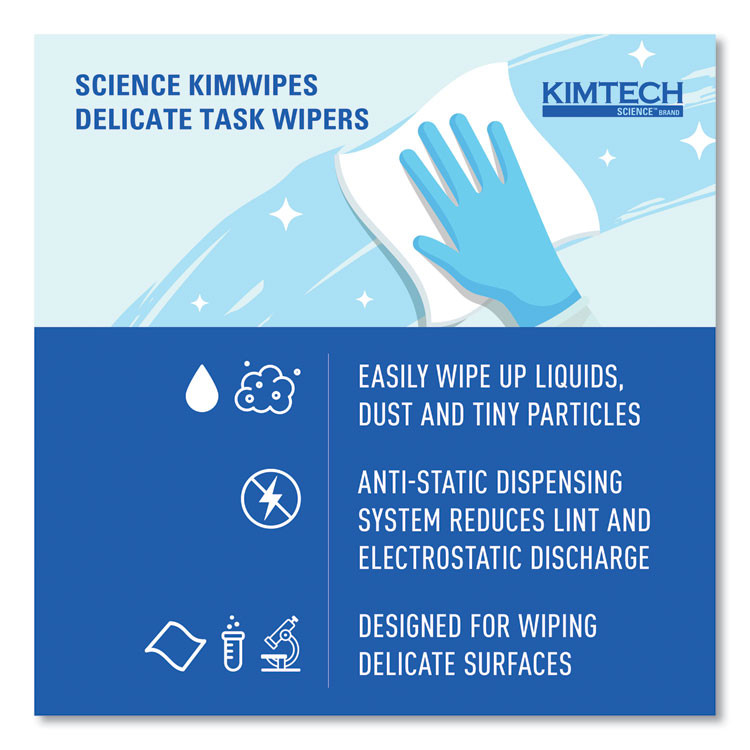 KIMBERLY-CLARK PROFESSIONAL Kimtech™ 34155CT Kimwipes Delicate Task Wipers, 1-Ply, 4.4 x 8.4, Unscented, White, 286/Box, 60 Boxes/Carton