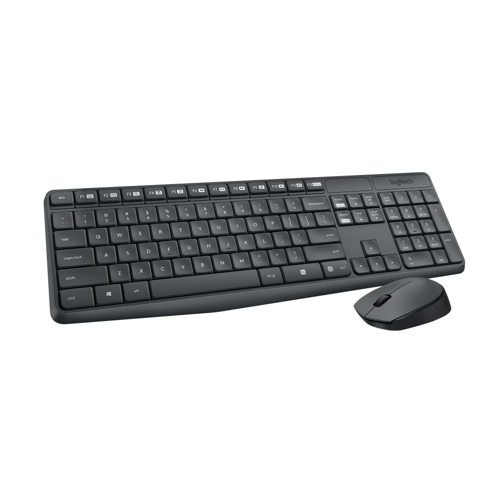 Simple plug-and play keyboard and mouse with reliable wireless connection up to 10m / 33ft away, sharing one tiny USB receiver. No hassle with pairing or software installation. Type comfortably on a familiar keyboard layout with full-size arrow keys, number pad and easy access to 15 shortcut-keys.Enjoy long-lasting battery life - 36-month for keyboard and 12-month for mouse.With its durable construction, its spill-proof design1, anti-fading treatment on each key and sturdy tilt legs, it is built to last.1. Tested under limited conditions (maximum of 60 ml liquid spillage). Do not immerse keyboard in liquid.  Full-size Keyboard: All the keys you need, with a full-sized keyboard layout, number pad and 15 shortcut keys; smooth, curved keys make for a comfortable, familiar typing experience.  Ambidextrous Mouse: The compact, portable optical mouse is comfortable for both left- and rigt-handed users, and can be taken anywhere your work takes you.  Plug and Play: The included USB receiver provides a reliable wireless connection up to 33 ft away (3); no need for pairing or software installation to use this keyboard and optical mouse combo  Extended Battery: Say goodbye to the hassle of charging cables and changing batteries and get up to 3 years of battery life for the keyboard and 1 year for the mouse (1) with MK235  Durability: The keyboard of the Logitech MK235 wireless keyboard and mouse combo features a spill-proof design (2), anti-fading treatment, and sturdy tilt legs.  Any Location, Any Occasion: This combo is a reliable and durable partner for your desk at home, or at work  Upgrade to Logitech MK540 Combo: For increased comfort try MK540 wireless keyboard and mouse combo, with scooped keys, a palm rest, a full-size mouse with soft rubber grips, and customizable shortcuts  Backed by the manufacturers 1 year limited  warranty.