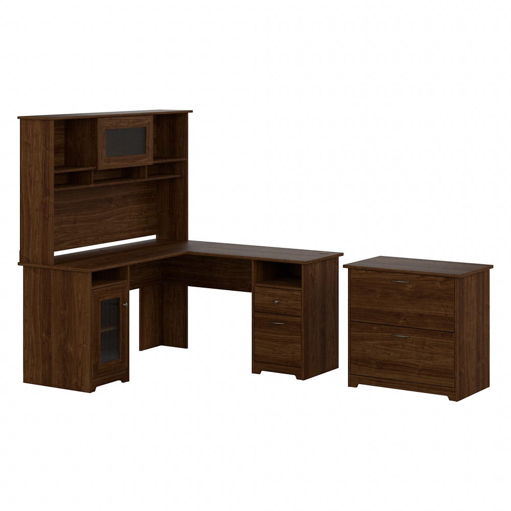 BUSH INDUSTRIES INC. CAB005MW Bush Furniture Cabot 60inW L-Shaped Computer Desk With Hutch And Lateral File Cabinet, Modern Walnut, Standard Delivery