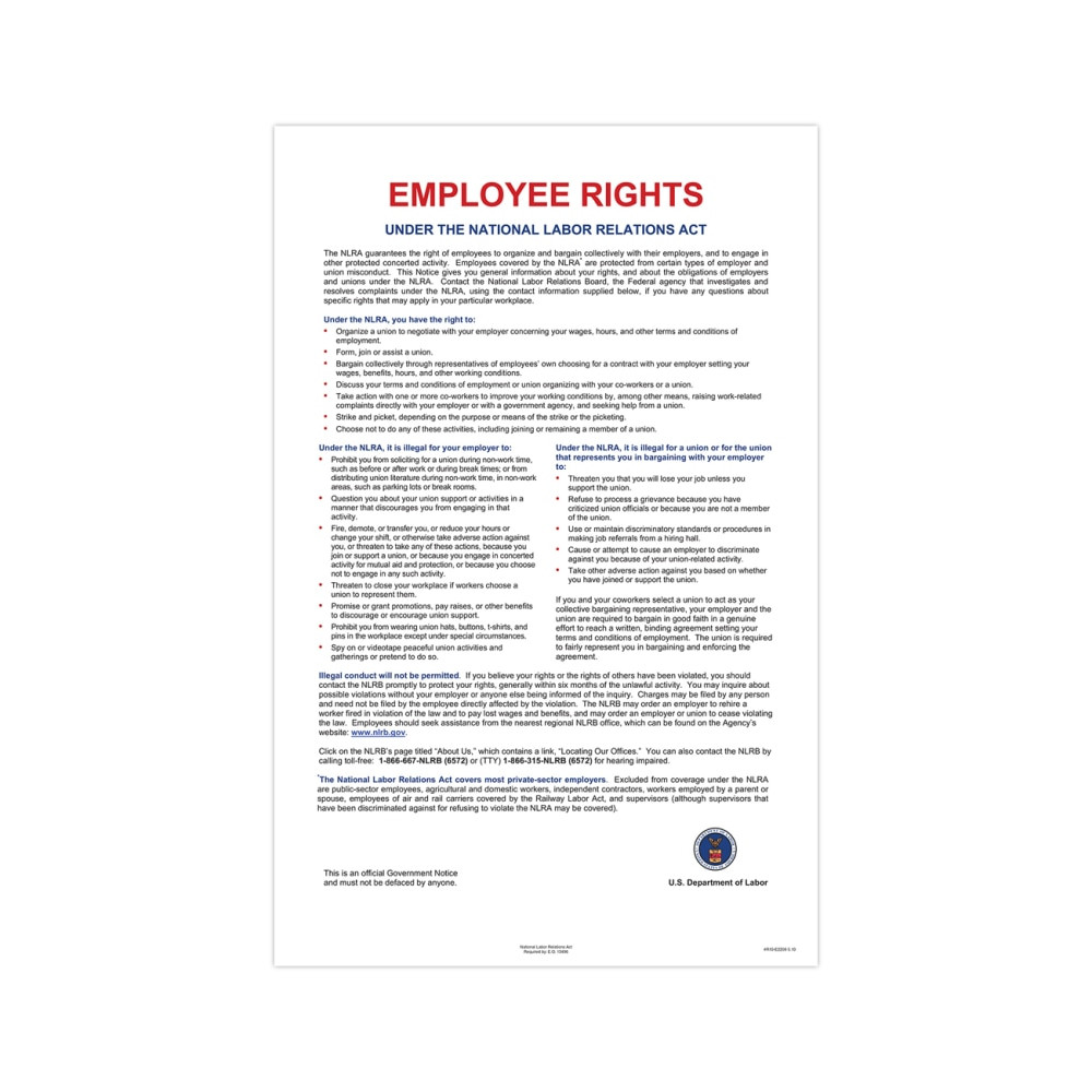 TAX FORMS PRINTING, INC. ER2208 ComplyRight Federal Contractor Posters, National Labor Relations Act, English, 11in x 17in