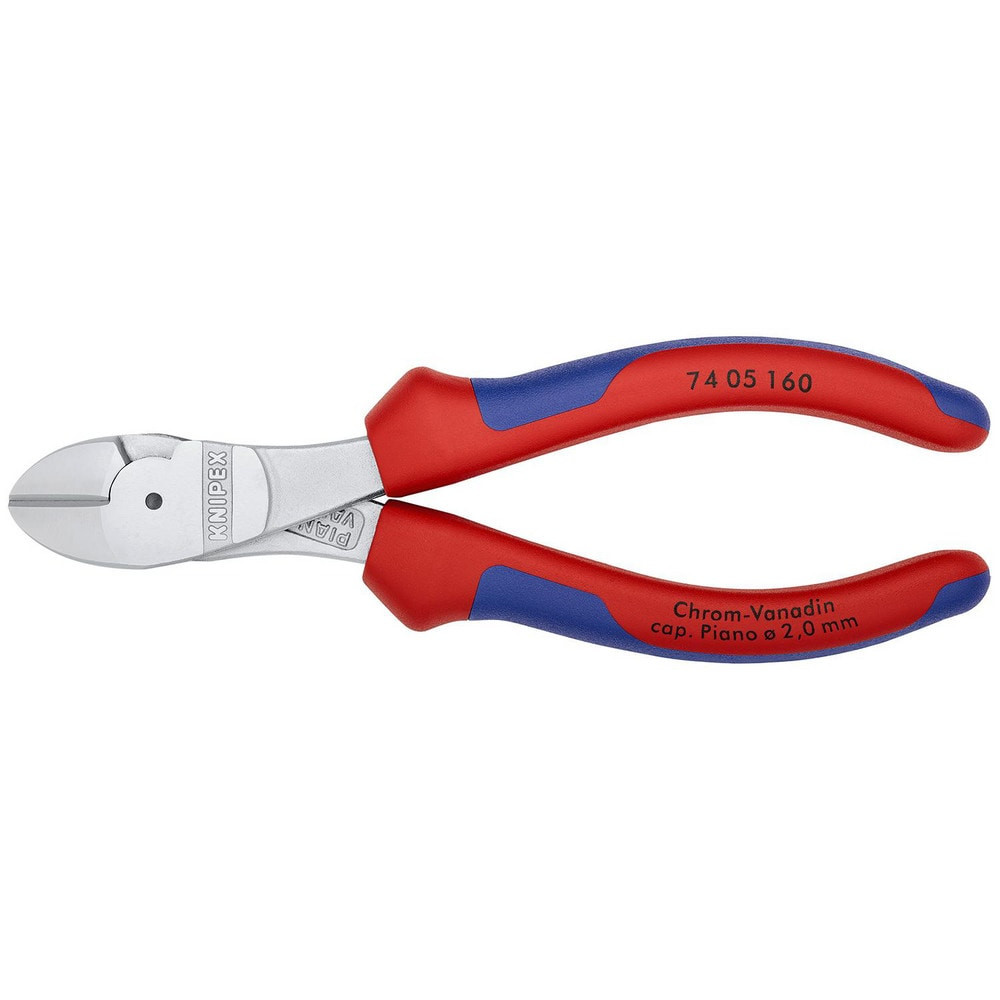 Knipex 74 05 160 Cutting Pliers; Insulated: No ; Overall Length (Inch): 5-1/2in ; Head Style: Cutter; Diagonal ; Cutting Style: Bevel ; Handle Color: Red; Blue ; Overall Length Range: 4 to 6.9 in