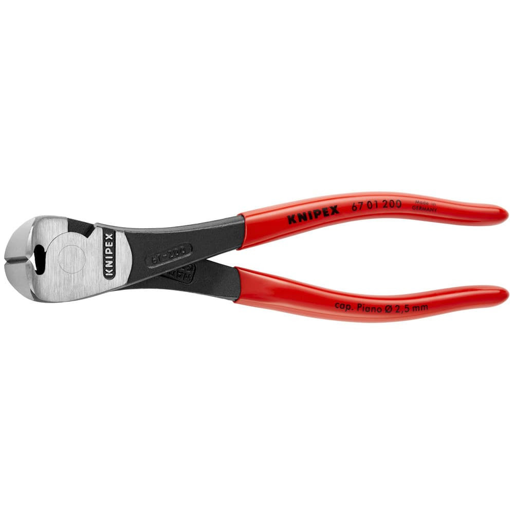Knipex 67 01 200 Cutting Pliers; Insulated: No ; Type: High Leverage End Cutting Nippers ; Overall Length (Inch): 8in ; Handle Material: Plastic ; Handle Color: Red ; Overall Length Range: 7 to 9.9 in