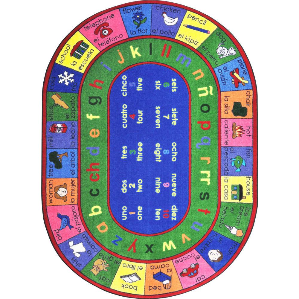 MILLIKEN & COMPANY Joy Carpets 1412CC  Kids Essentials Oval Area Rug, LenguaLink Spanish, 5-1/3ft x 7-33/50ft, Multicolor