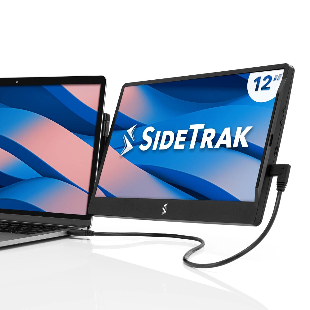 Create a dual screen workspace with the LUX SideTrak Swivel 12.5in LED Portable Monitor. This full HD monitor securely attaches to the back of your laptop so you can view 2 programs at once. Brightness is adjustable to suit your needs.  Small monitor with a 12.5in full HD screen is suitable for a variety of computing tasks.  85 deg. viewing angle offers consistent color and image clarity from a variety of viewing positions.  600:1 contrast ratio offers accurate color reproduction.  300 nits of brightness for high visibility. Brightness is adjustable.  1920 x 1080 maximum resolution at 60Hz creates a high-level of picture detail for a bold display.  Boasts a 30ms response time.  Mini HDMI port allows you to connect your monitor to enabled devices.  Monitor for laptop tilts to help you find your ideal viewing angle.  Rotates 270 deg. and swivels 360 deg..  Includes a stick mount and kickstand for use in attached, freestanding and portrait mode.  Backed by the manufacturer's 1-year limited warranty.