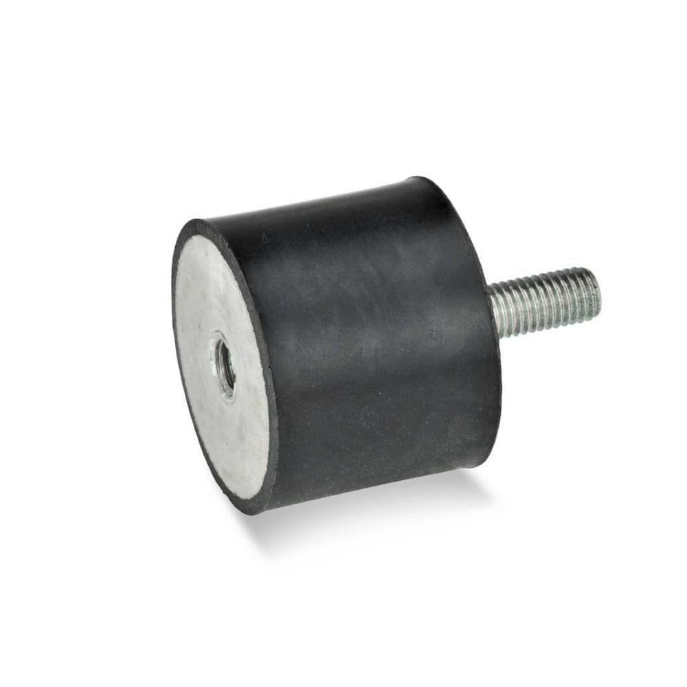 J.W. Winco 351-40-20-M8-ES Vibration Isolators; Isolator Type: Plate/Stud ; Insert Material: Zinc-Plated Steel ; Isolator Material: Natural Rubber ; Maximum Load Capacity: 2430.00N ; Top Diameter: 40.00 ; Bottom Diameter: 40