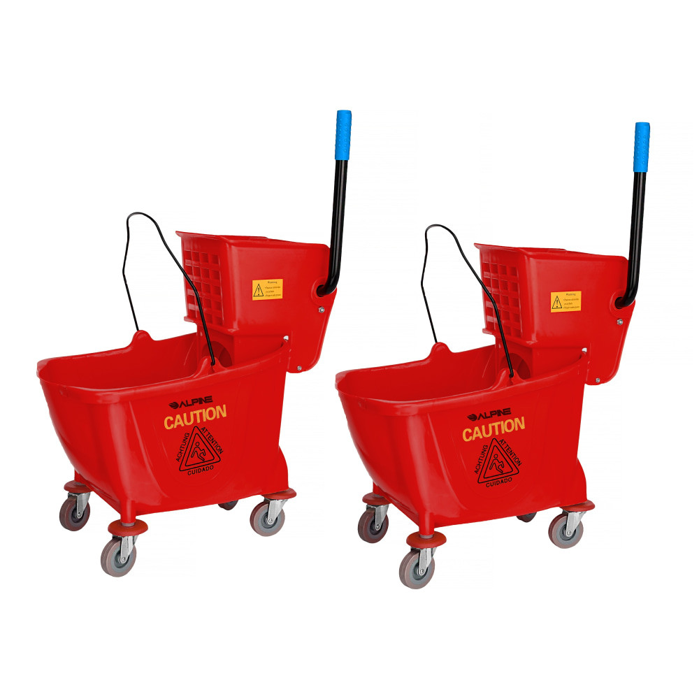 ADIR CORP. ALP462-RED-2PK Alpine Industries 36-Quart PVC Mop Buckets With Side Wringers, 34in x 15in, Red, Pack Of 2 Buckets