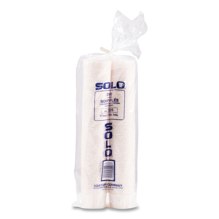 DART SOLO® 325 Paper Portion Cups, 3.25 oz, White, 250/Bag, 20 Bags/Carton