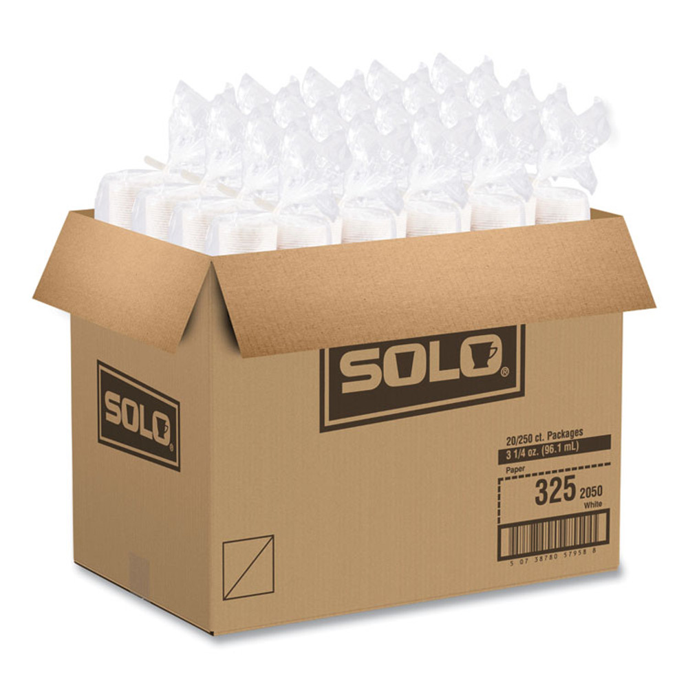 DART SOLO® 325 Paper Portion Cups, 3.25 oz, White, 250/Bag, 20 Bags/Carton