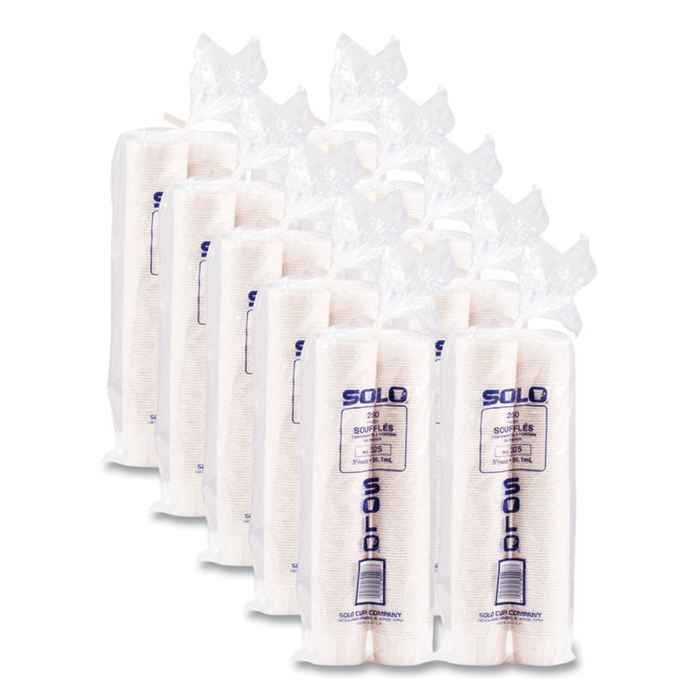 DART SOLO® 325 Paper Portion Cups, 3.25 oz, White, 250/Bag, 20 Bags/Carton