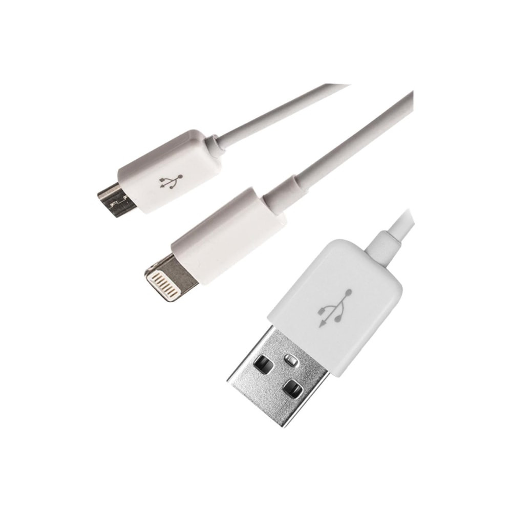4XEM 4XUSBMUSB8PIN  USB To Lightning and Micro USB Cable For iPhone/iPod/iPad/Galaxy - Lightning/USB for iPhone, iPad, iPod, Cellular Phone, Camera - 8in - 1 x Type A Male USB - 1 x Male Micro USB, 1 x Lightning Male Proprietary Connector